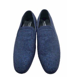 Moretti Blue Black Label Size 8 Crystal Loafer Leather Upper Slip on Red Bottoms
